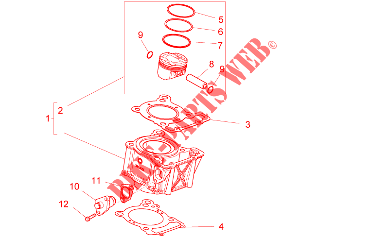 Cilinder Zuiger voor Aprilia RS4 125 4T 2013