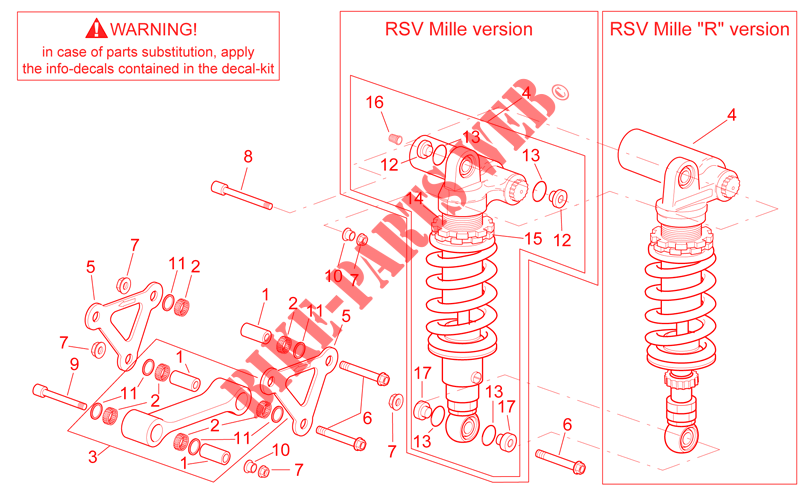 Connecting rod   rear shock abs. voor Aprilia RSV 1000 2000