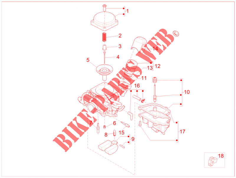 Onderdelen van de carburator voor Aprilia SR Motard 4T E3 2014